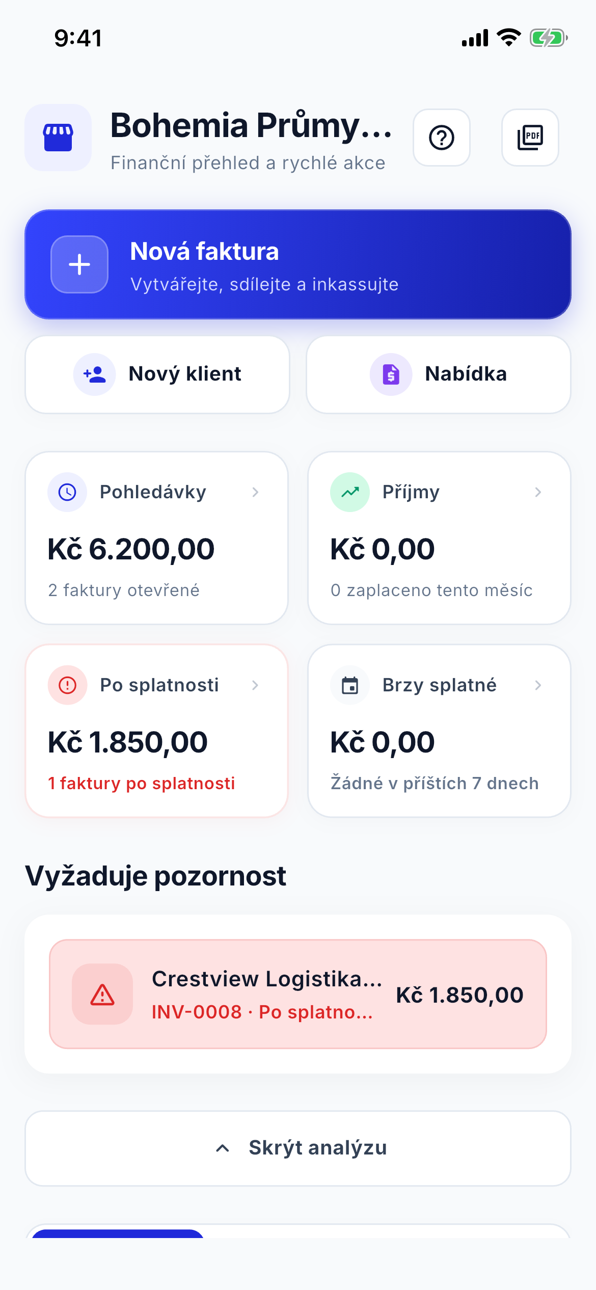Cash flow and aging dashboard screenshot