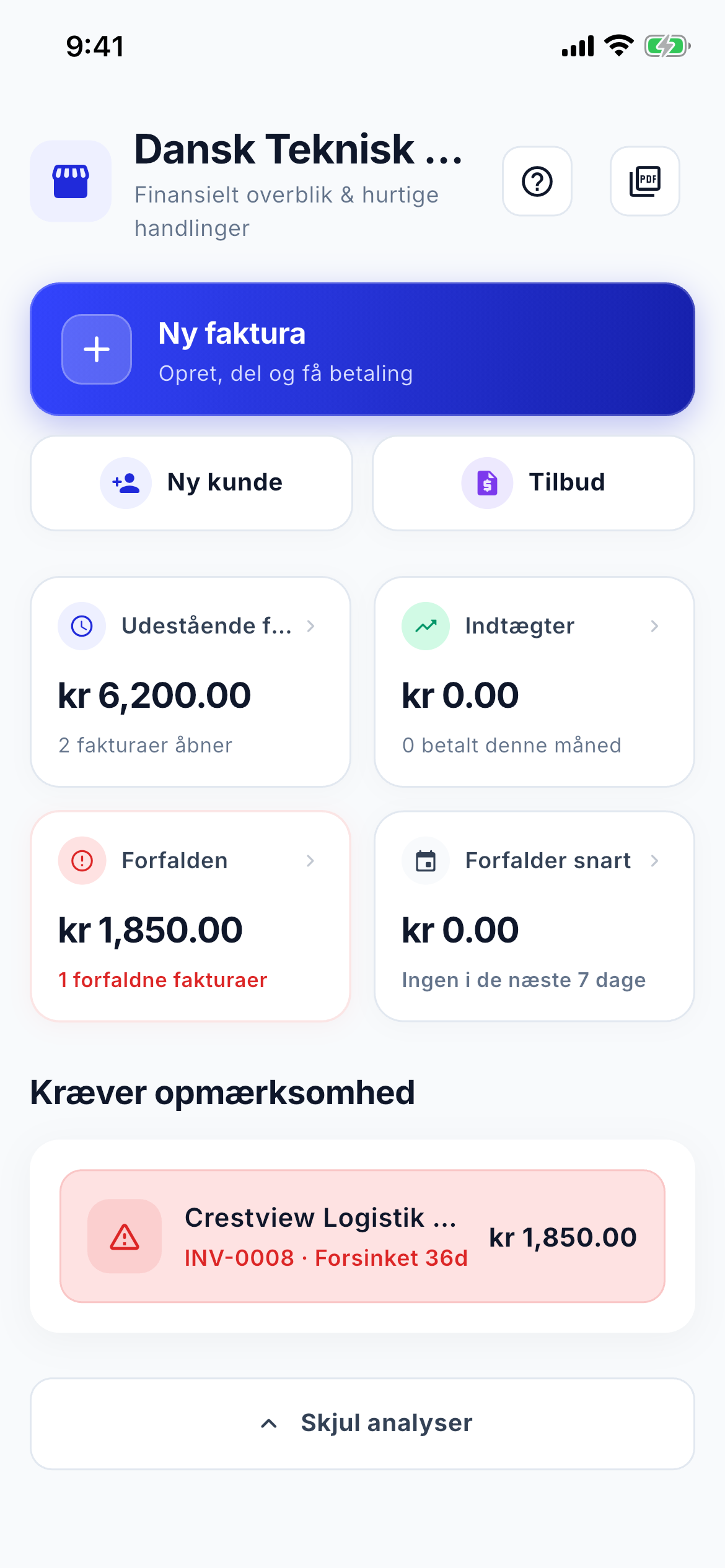 Cash flow and aging dashboard screenshot
