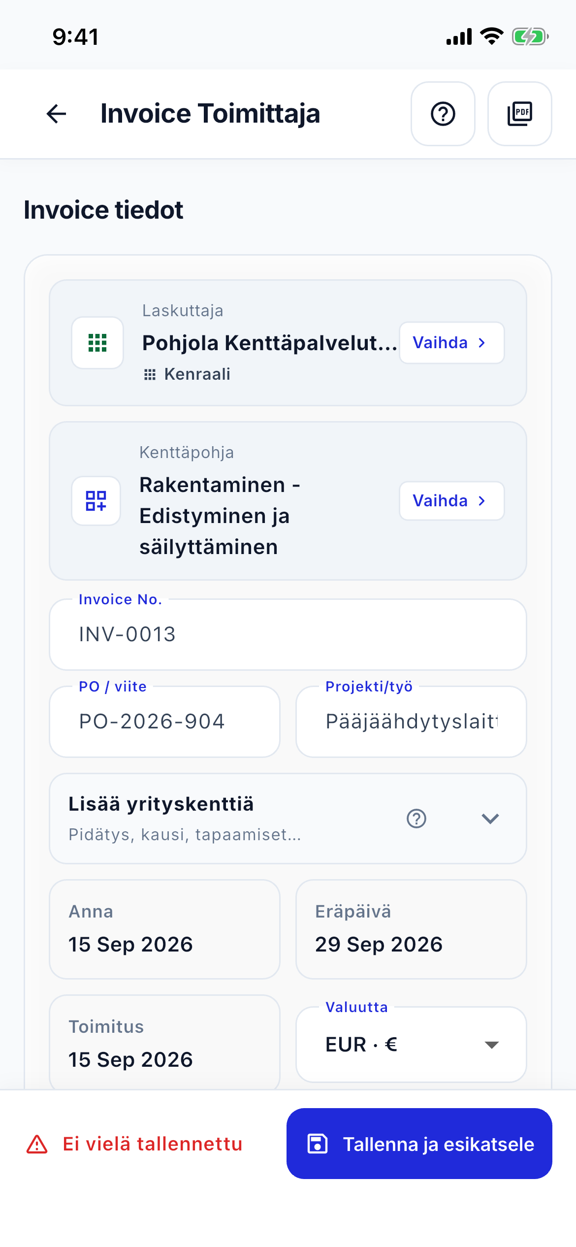 Invoice editor speed screenshot