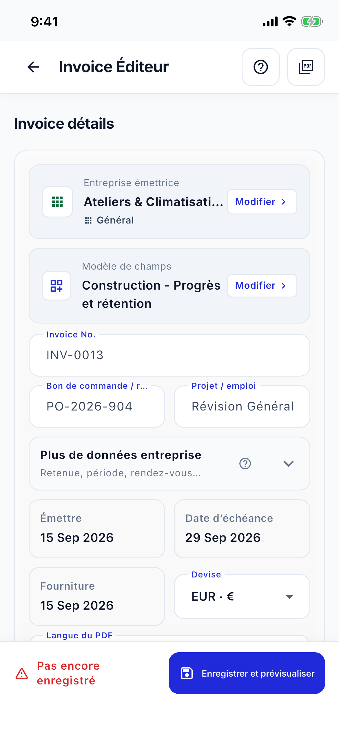 Invoice editor speed screenshot