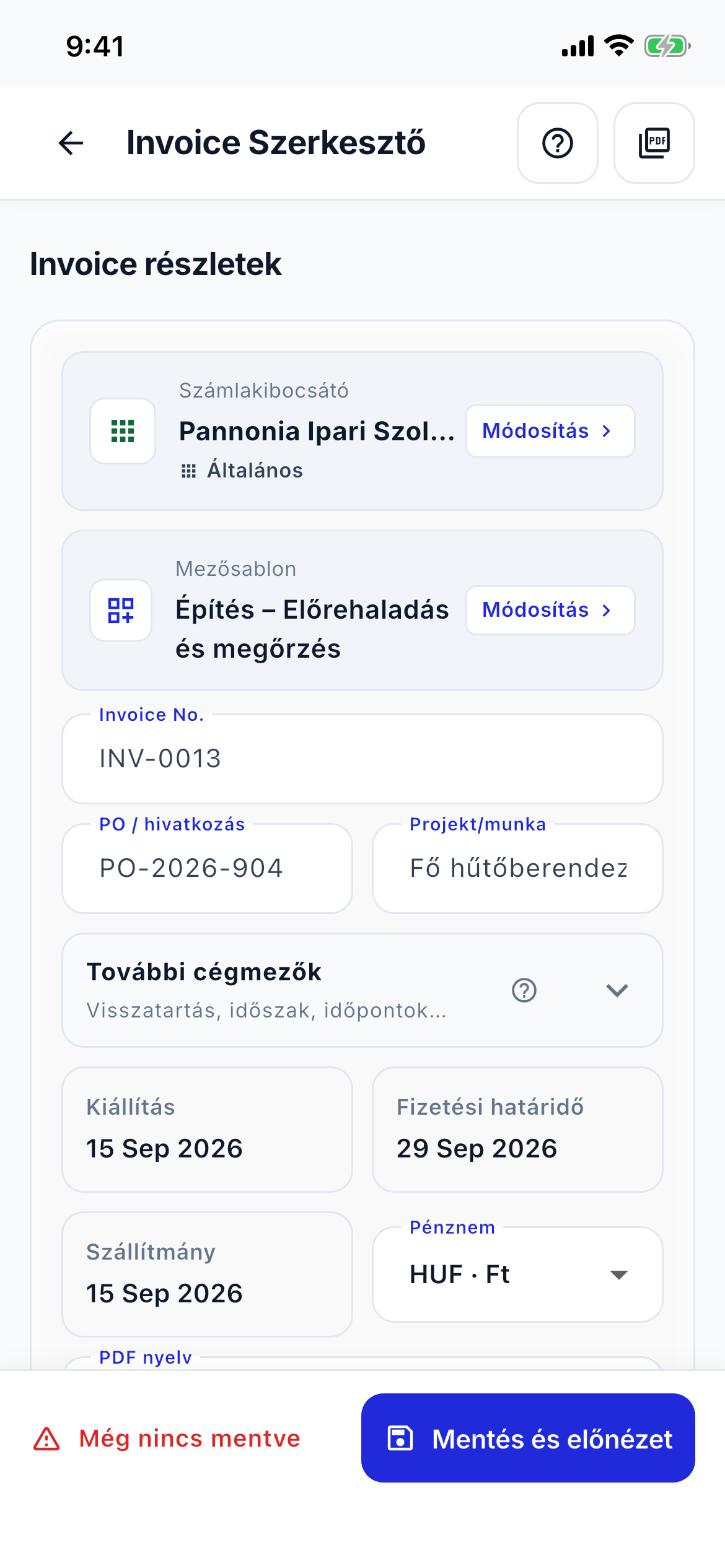 Invoice editor speed screenshot