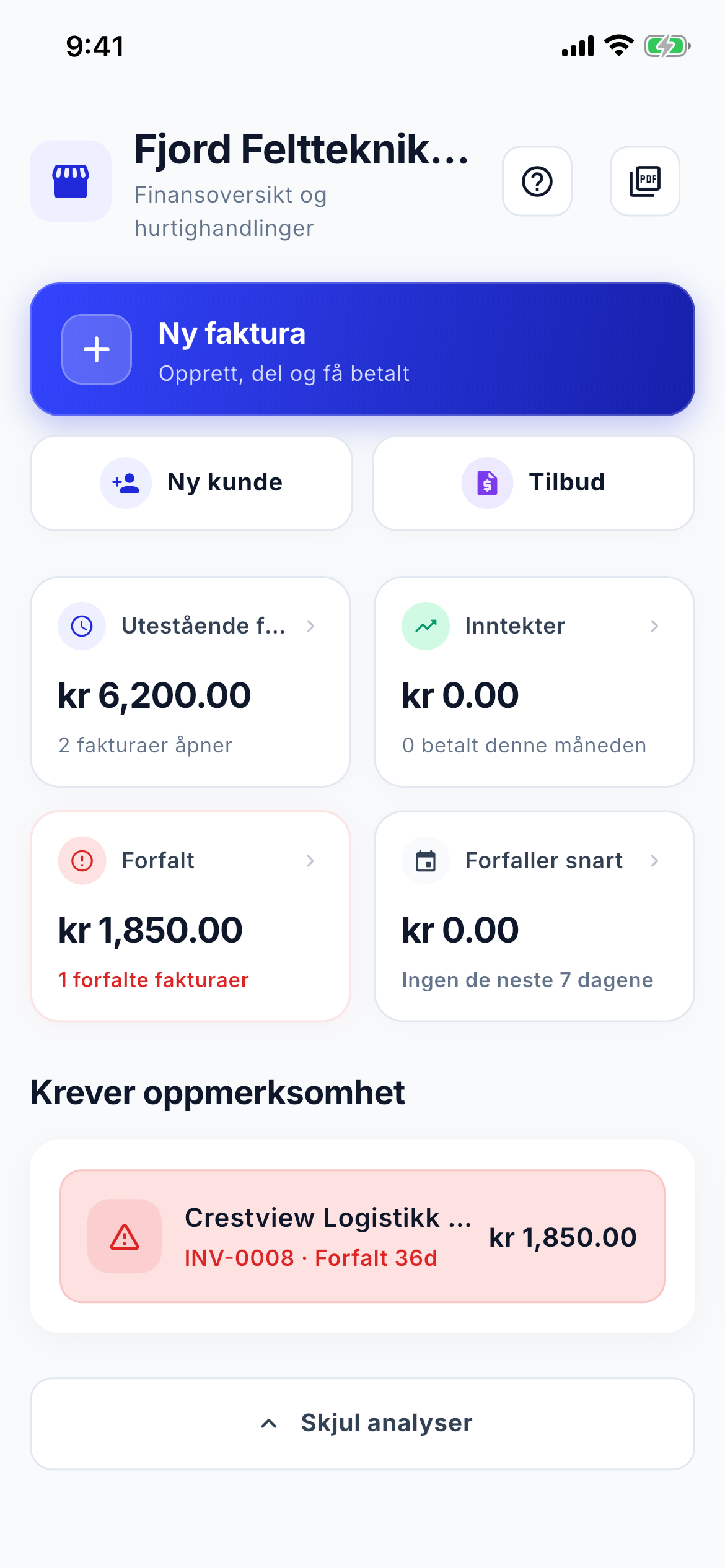Cash flow and aging dashboard screenshot