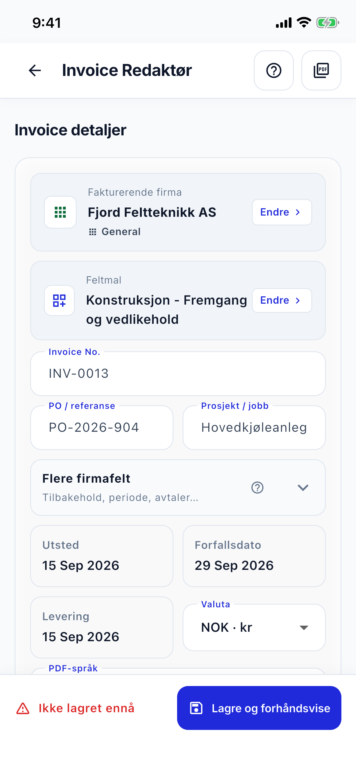 Invoice editor speed screenshot