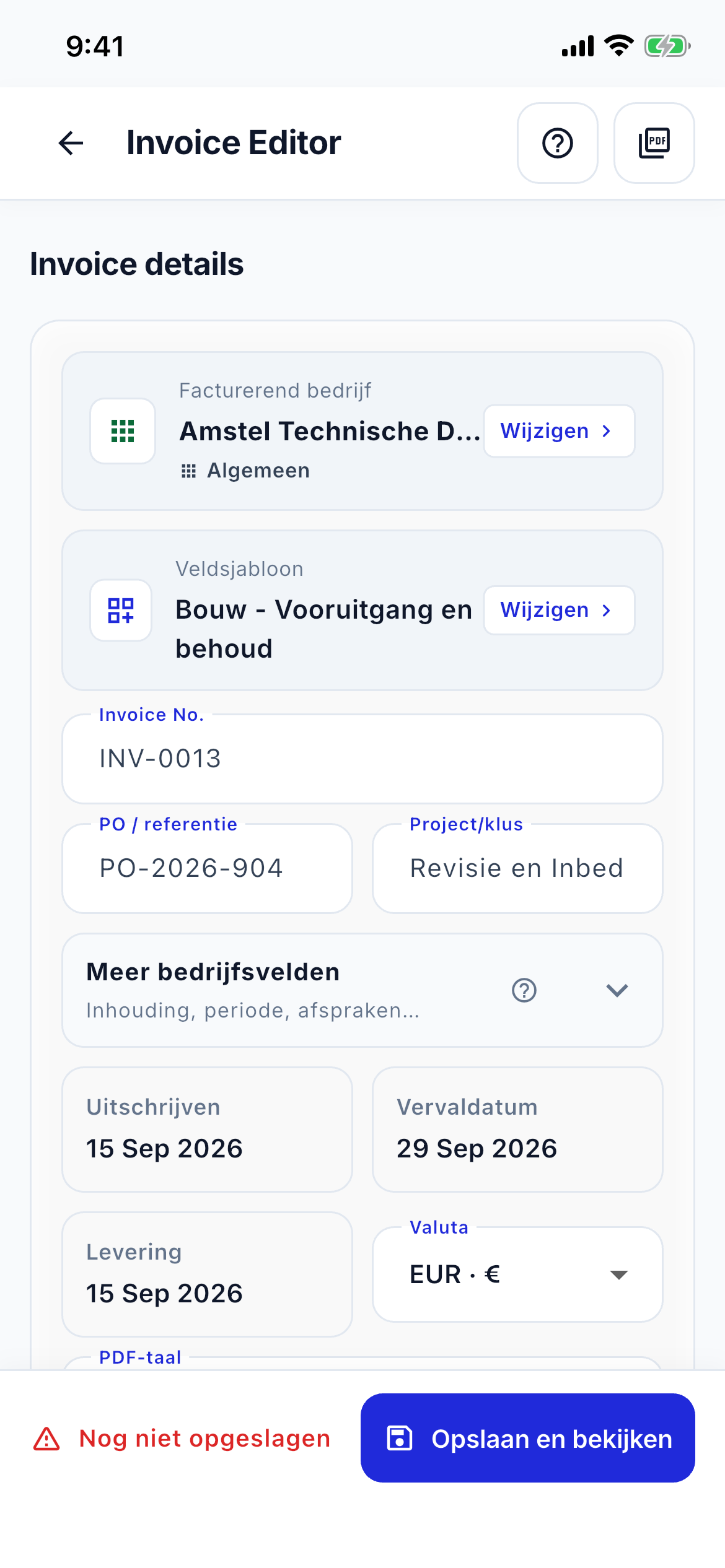 Invoice editor speed screenshot