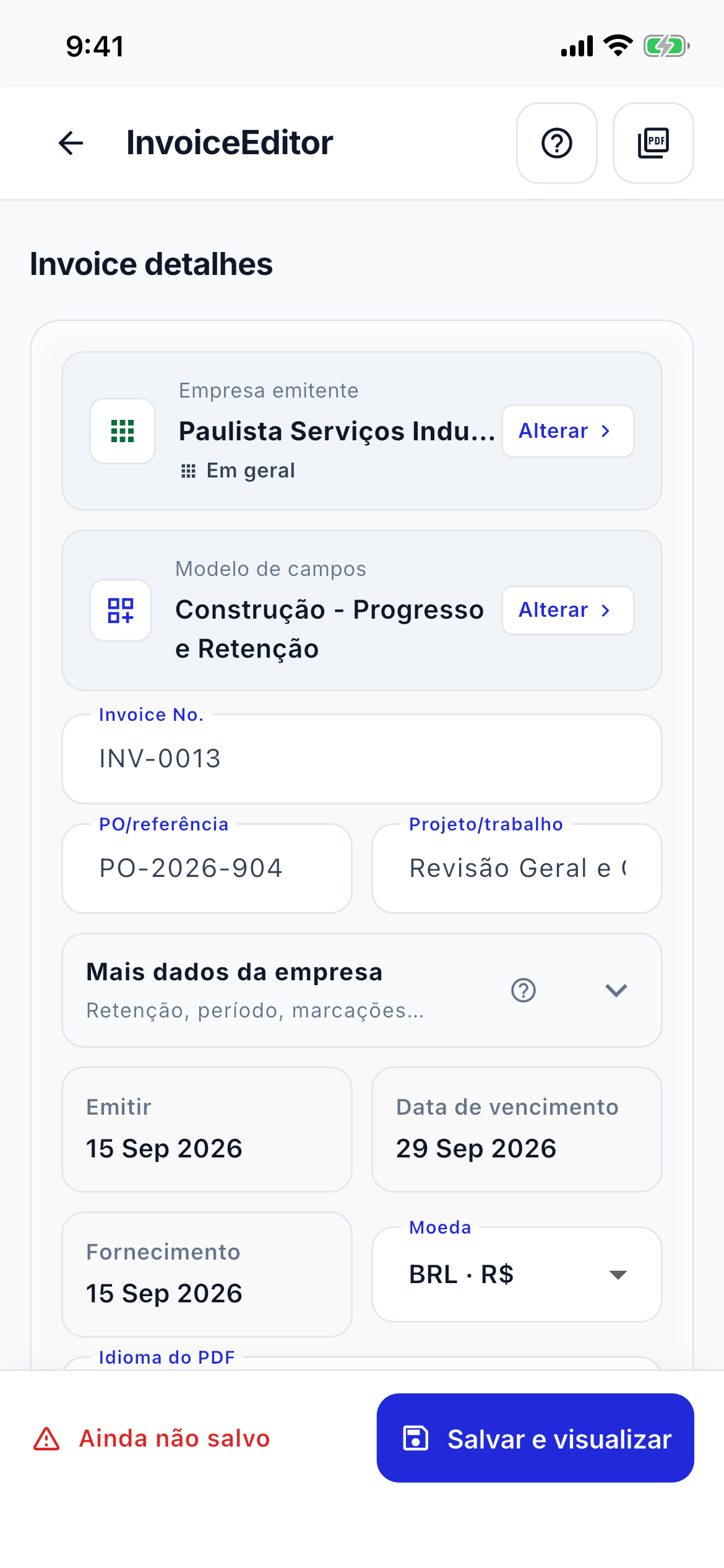 Invoice editor speed screenshot