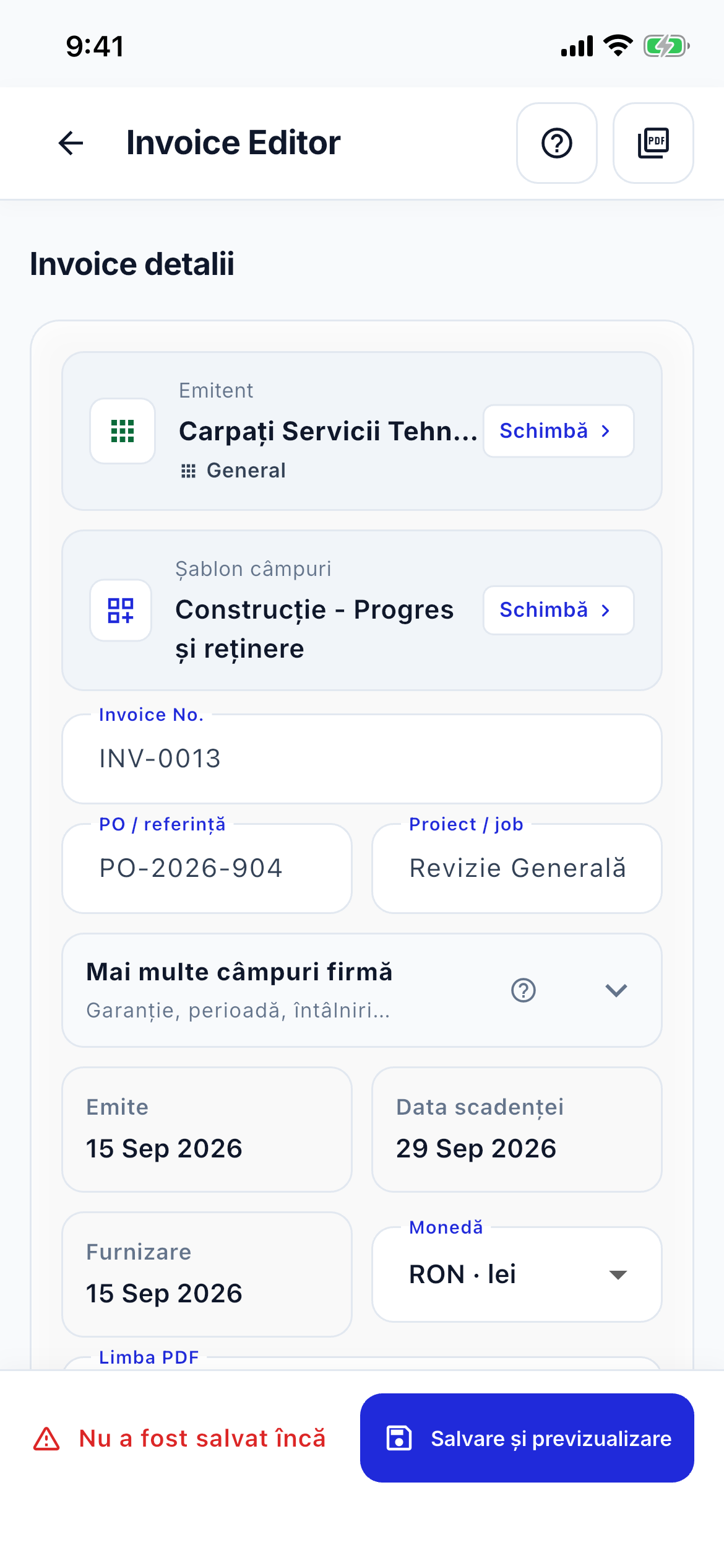 Invoice editor speed screenshot