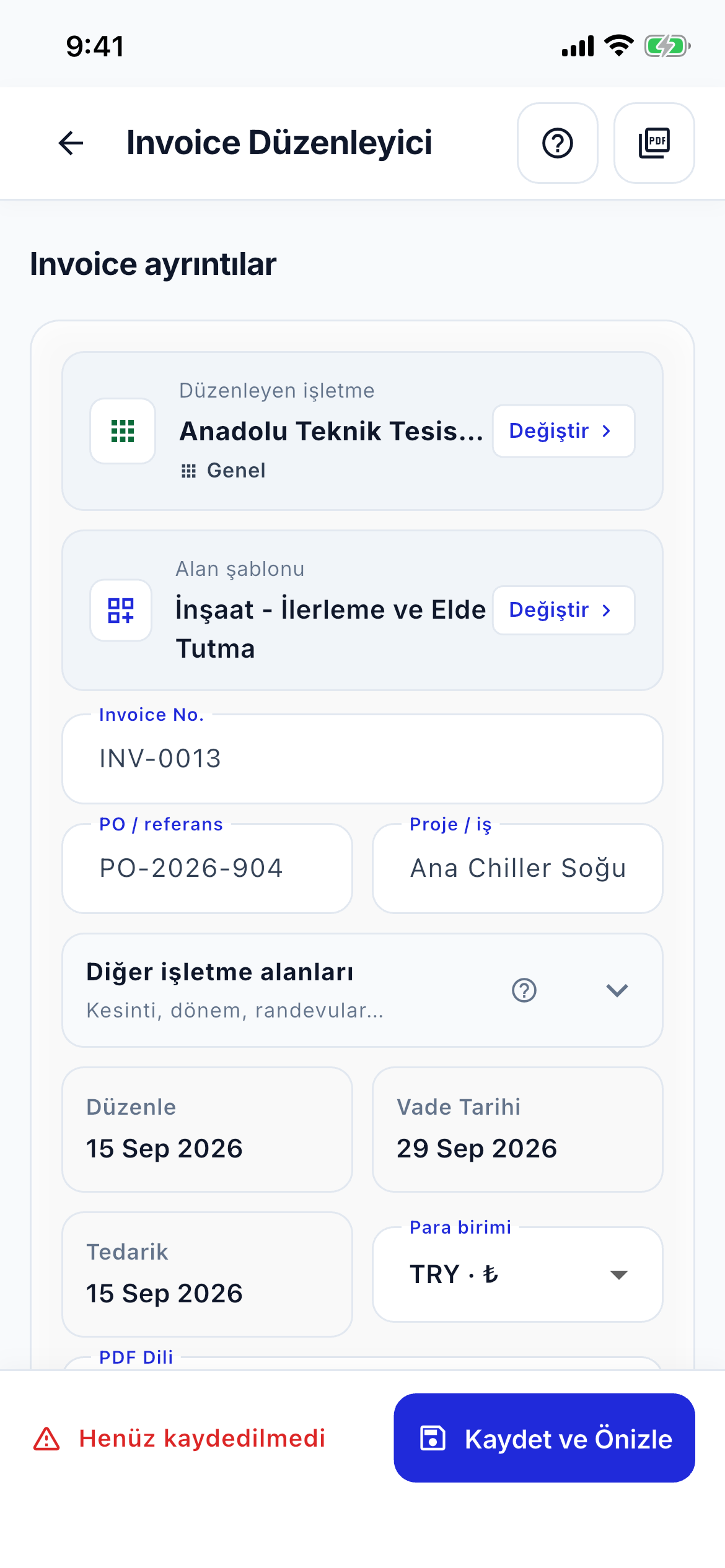 Invoice editor speed screenshot
